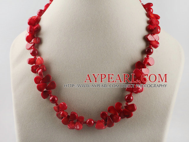 drop shape red coral necklace with toggle clasp