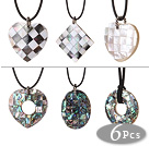 6 pcs Multi Shape Stitching Shell Pendant Necklace with Black Leather