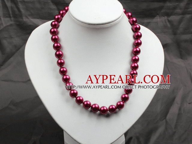 12mm Hot Rose Pink Round Glass Pearl Pärlor Choker halsband smycken