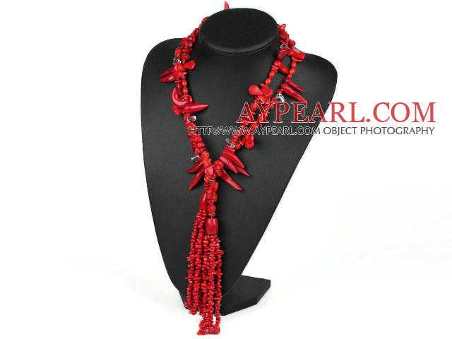 bijoux fantaisie fashion style long collier de corail rouge