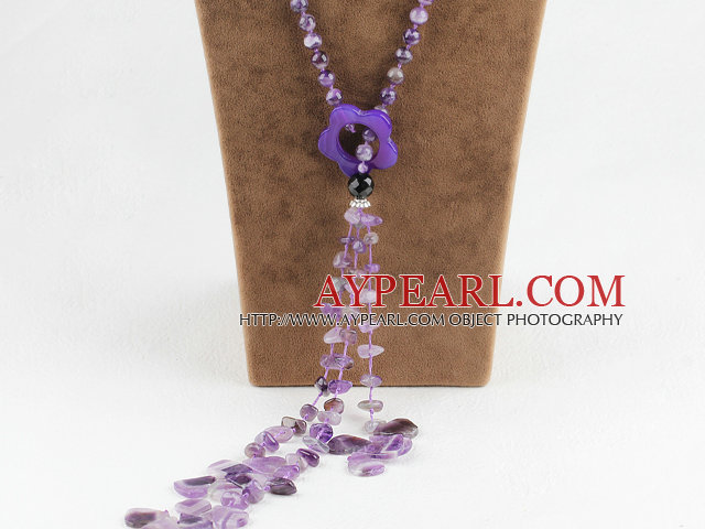 beautiful 21.7 inches Y shape amethyst agate necklace 