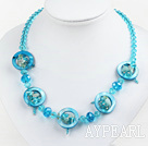 blue crystal and shell necklace with lobster clasp