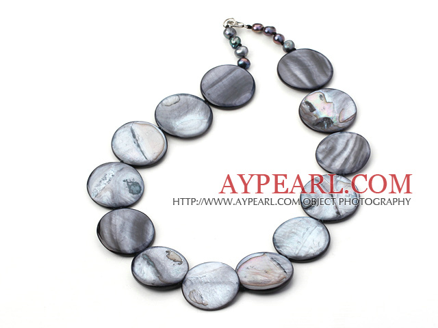 black pearl and shell necklace with lobster clasp