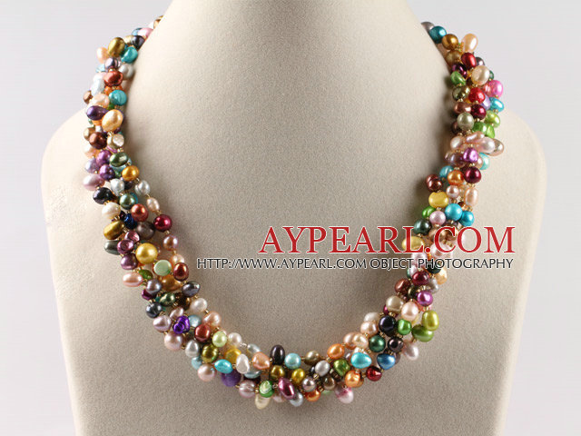 multi strand colorful pearl  necklace with flower clasp 