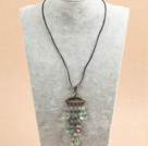 Simple Retro Style Hear Shape Rainbow Fluorite Pendant Necklace With Black Leather and Clothes Rack Accessory