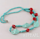 turquoise and red coral necklace with moonlight clasp