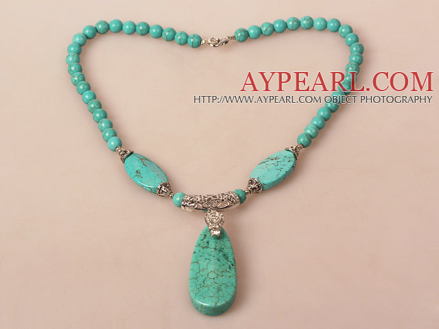 Collier Turquoise avec Long Teardrop Turquoise Pendentif 