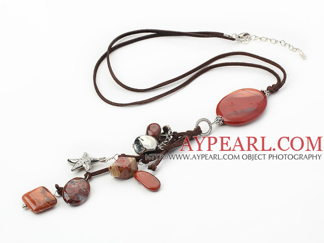 23.6 inches red jasper pendant necklace with extendable chain