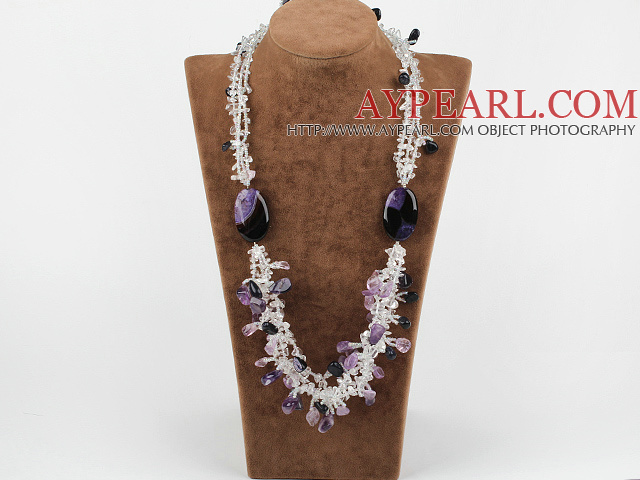 multi strand charming amethyst clear crystal agate necklace