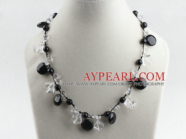 17.7 inches clear crystal black agate necklace