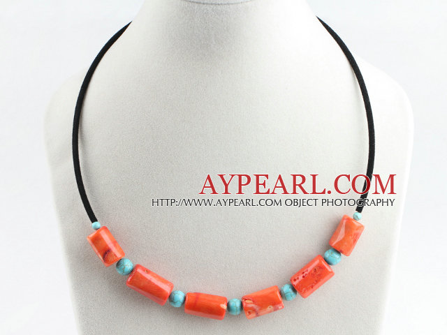 17.7 inches orange coral and turquoise necklace