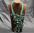 Aamzing Exaggerate Green Freshwater Pearl and Shell Flower Oversized Statement Necklace
