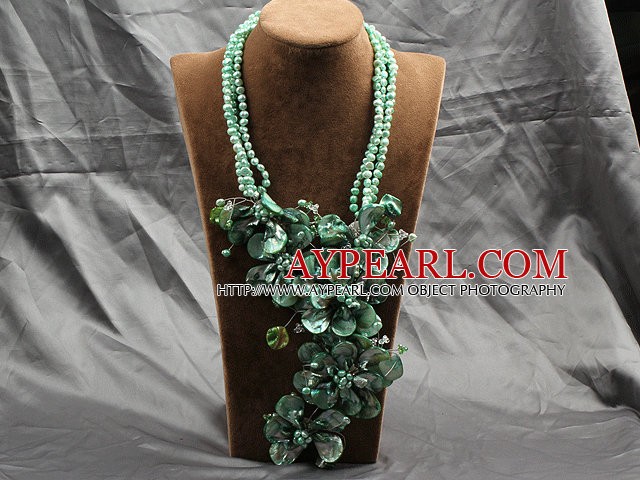 Aamzing Exaggerate Green Freshwater Pearl and Shell Flower Oversized Statement Necklace