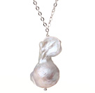 Popular Simple Design Natural White Nuclear Pearl Necklace with S925 Silver Chain and Lobster Clasp