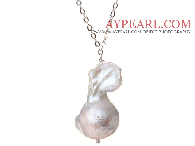 Popular Simple Design Natural White Nuclear Pearl Necklace with S925 Silver Chain and Lobster Clasp