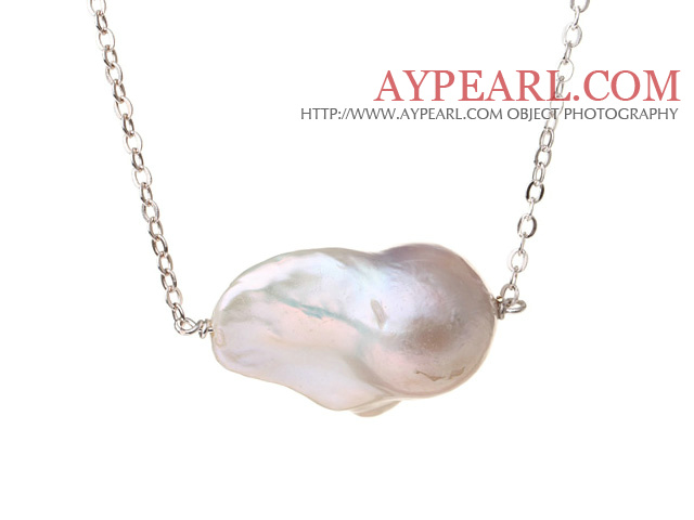 Popular Simple Design Natural White Nuclear Pearl Necklace with S925 Silver Chain