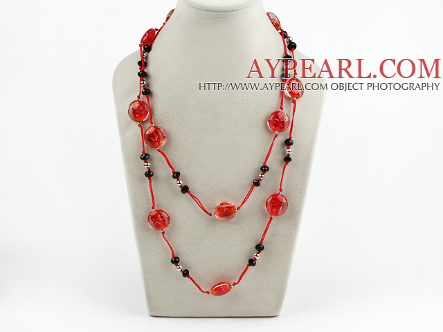 black crystal and red colored glaze neckace