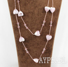 fashion jewelry pink crystal and colored glaze heart necklace with metal chain