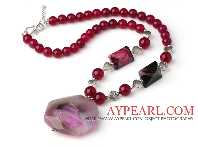 pink agate pendant necklace with extendable chain