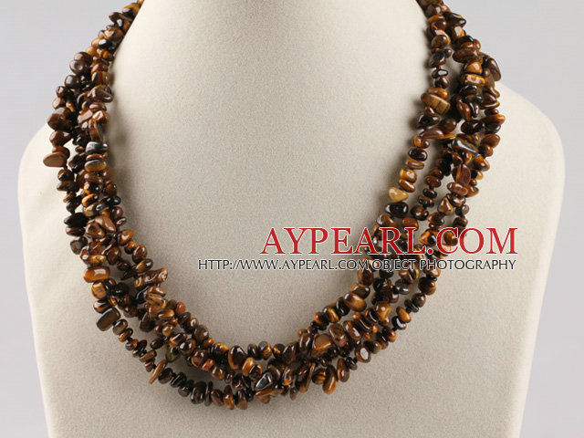 multi strand tiger eye chips necklace with gem clasp