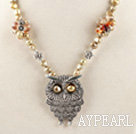 popular brown pearl and owl pendant necklace