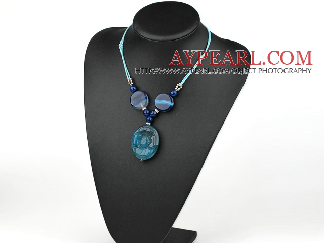 простой и моды голубое ожерелье агата с круглым кулоном