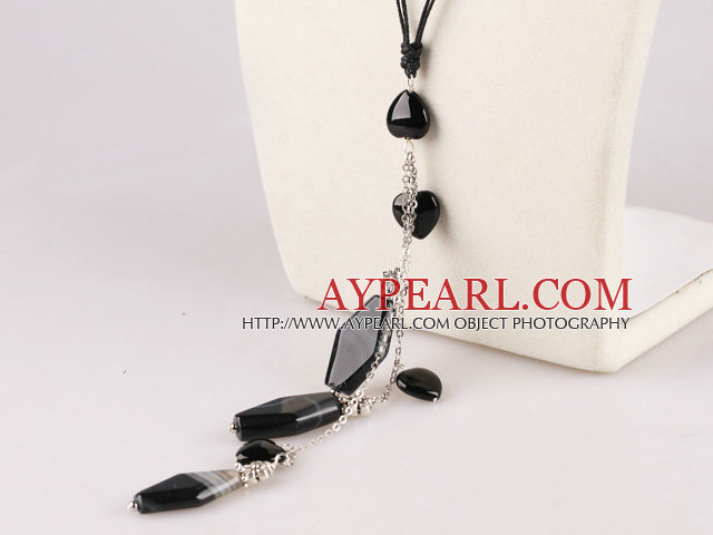 black agate necklace with extendable chain
