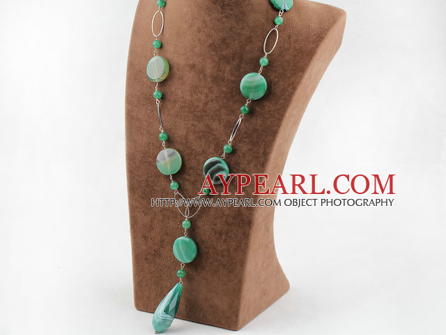 green round agate and line agate nekclace with extendable chain