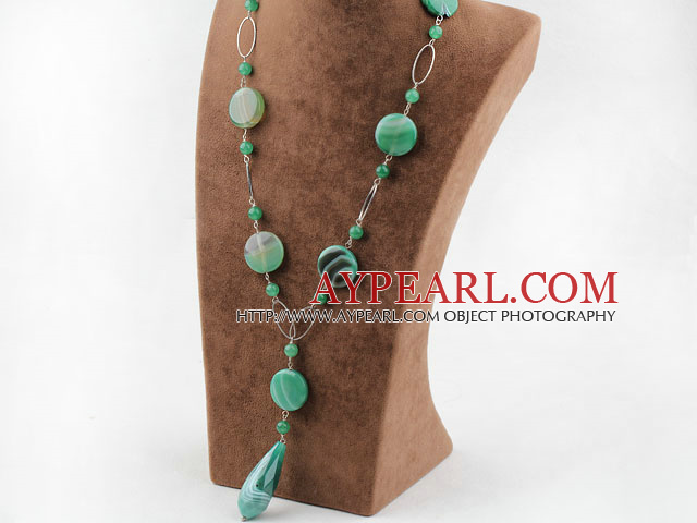 agate rond vert et nekclace agate ligne avec la chaîne extensible