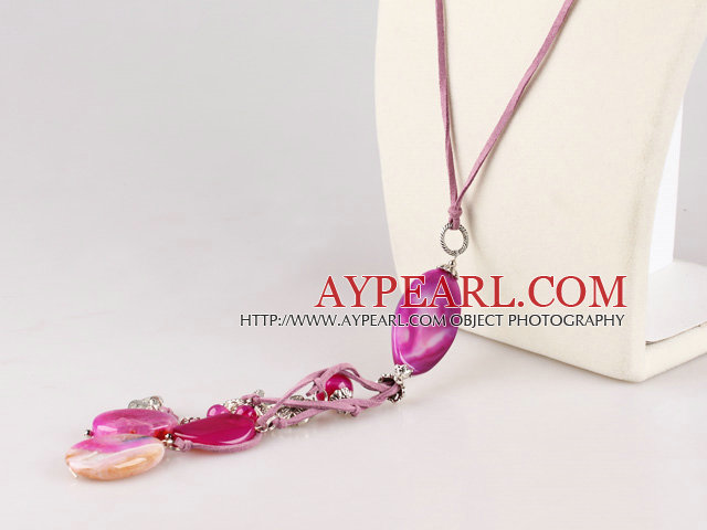 Brazil pink agate necklace with extendable chain