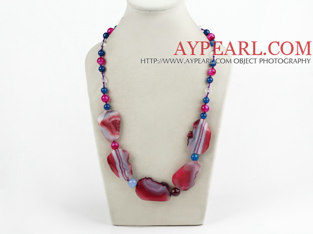 Popular Pink And Blue Brazil Agate Natural Cracked Beaded Strand Necklace
