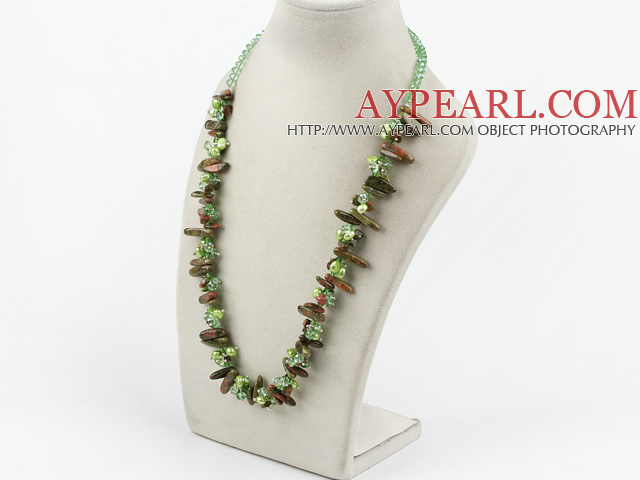 green pearl crystal and gem stone necklace