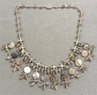Popular New Design Gray Series Agate Bib Necklace With Small Alloyed Chinese Knot