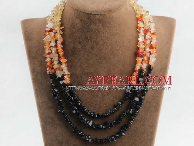 stunning multi strand citrine agate and black stone necklace