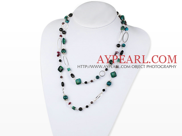 43.3 inches black agate phoenix and garnet necklace