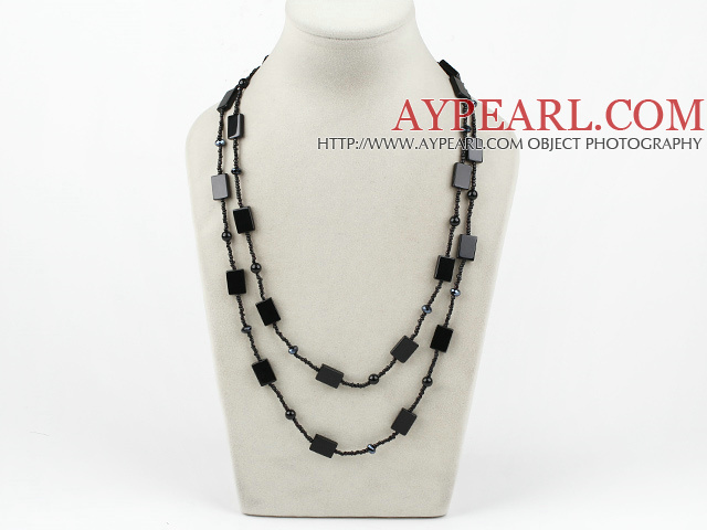 long style 47.2 inches black agate neckace