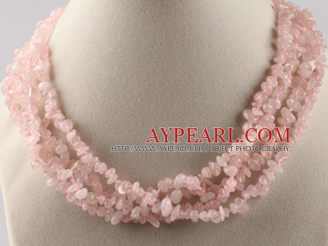 multi strand rose quartze necklace with gem clasp