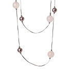 Wholesale Elegant Long Style Round Purple Seashell and Rose Quartz Beads Necklace