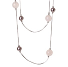 Elegant Long Style Round Purple Seashell and Rose Quartz Beads Necklace