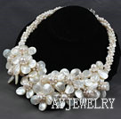 Wholesale White Series White Freshwater Pearl and White Lip Shell Flower Party Necklace