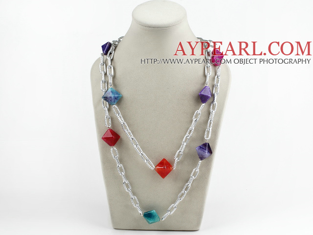 colorful Brazil agate necklace with bold chain
