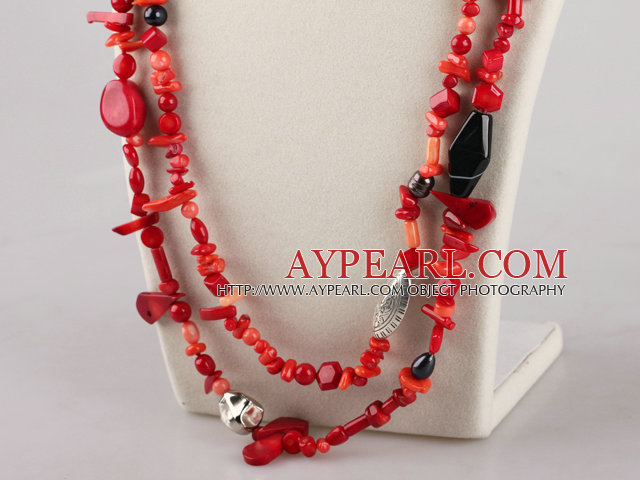 fashion costume jewelry red coral and agate necklace