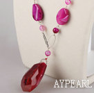 Fashion Loop Style Multi Rose Color Agate Necklace With Crystallize Agate Pendant