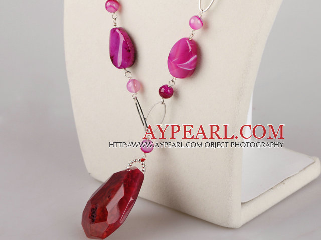 Fashion Loop Style Multi Rose Color Agate Necklace With Crystallize Agate Pendant