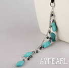 black pearl and turquoise necklace with extendable chain