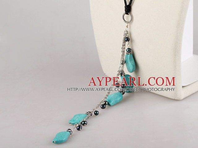 black pearl and turquoise necklace with extendable chain