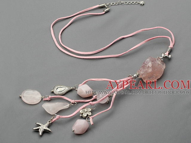 rose quartze and crystal necklace with extendable chain
