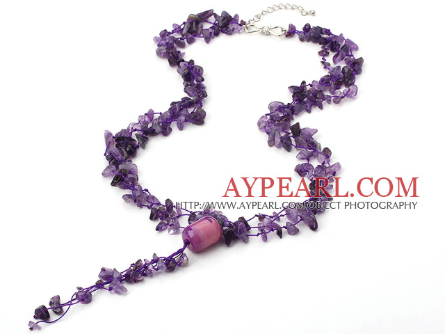 amethyst chip and agate necklace with extendable chain