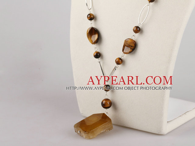 Beautiful Multi Tiger Eye And Faceted Agate Loop Charm Pendant Necklace