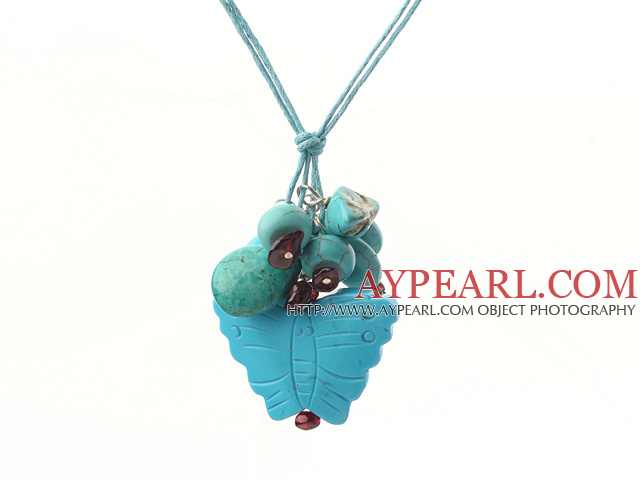 Pretty Cluster Style Multi Blue Turquoise Pendant Necklace With Extendable Chain